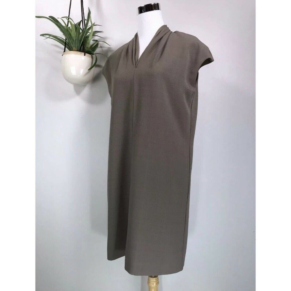Carmen Carmen Marc Valvo Crepe Shift Dress Cap Sleeve V Neck Womens Size S Brown